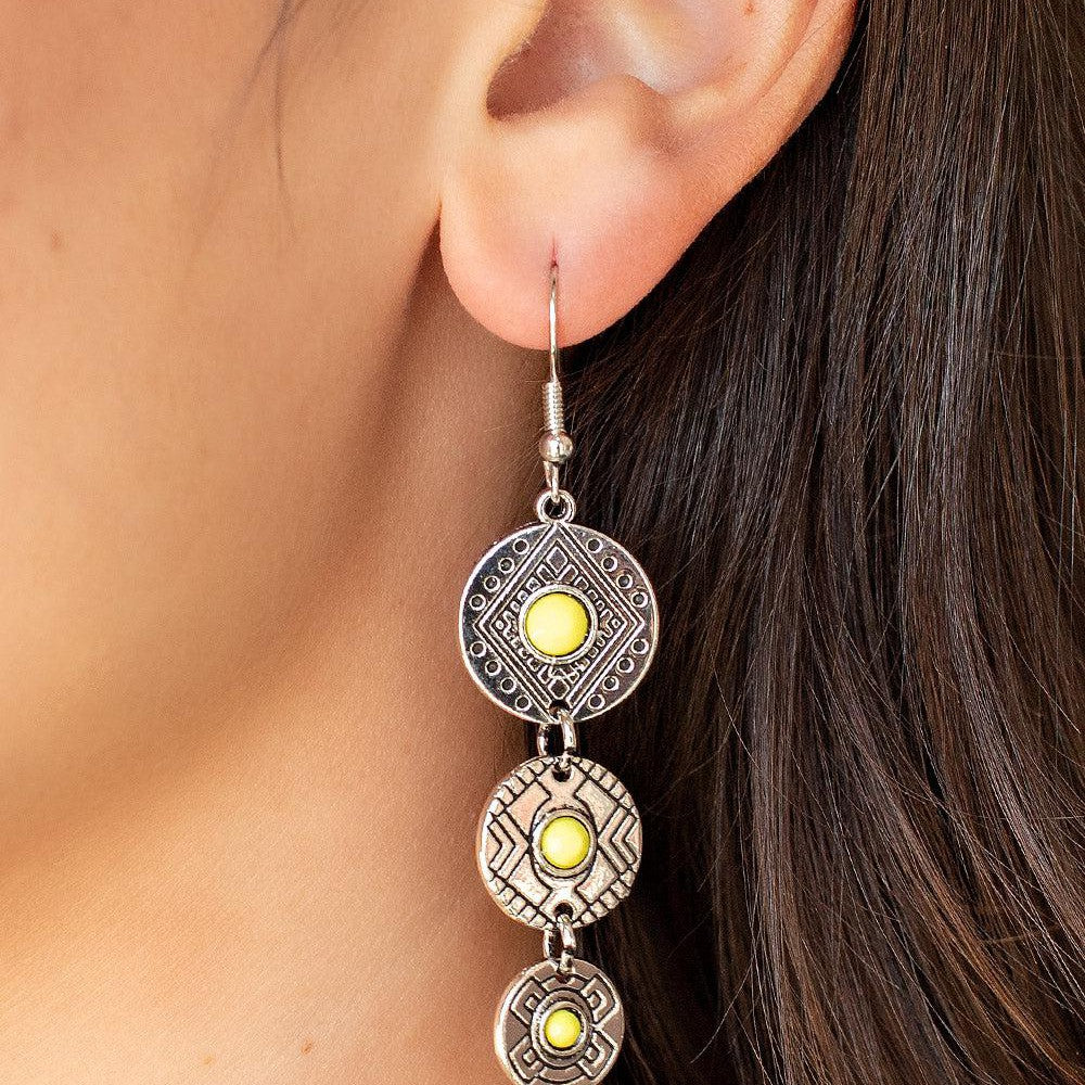 Totem Temptress - Yellow Tribal Earrings
