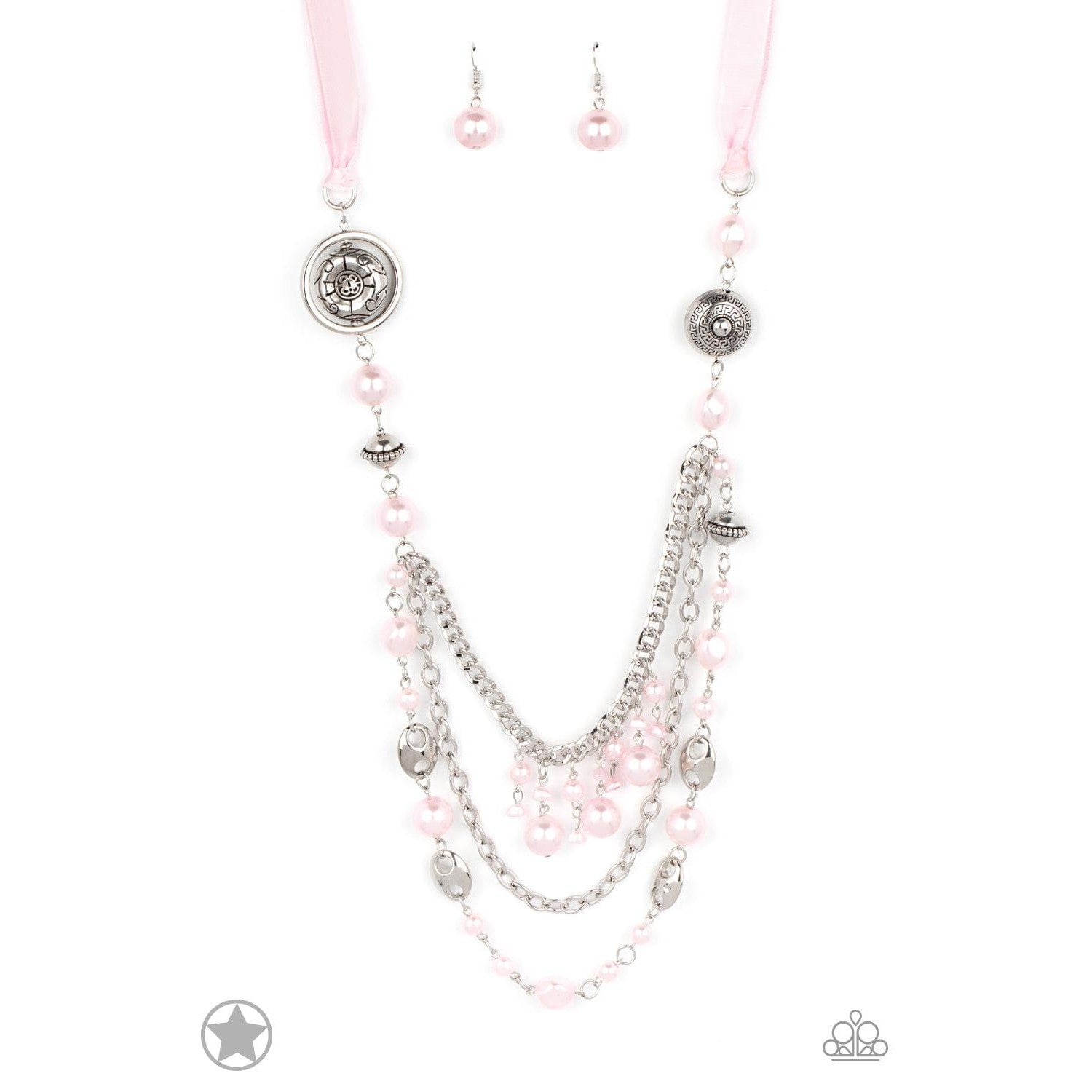 All The Trimmings - Pink Pearl Ribbon Necklace - Bling by Danielle Baker