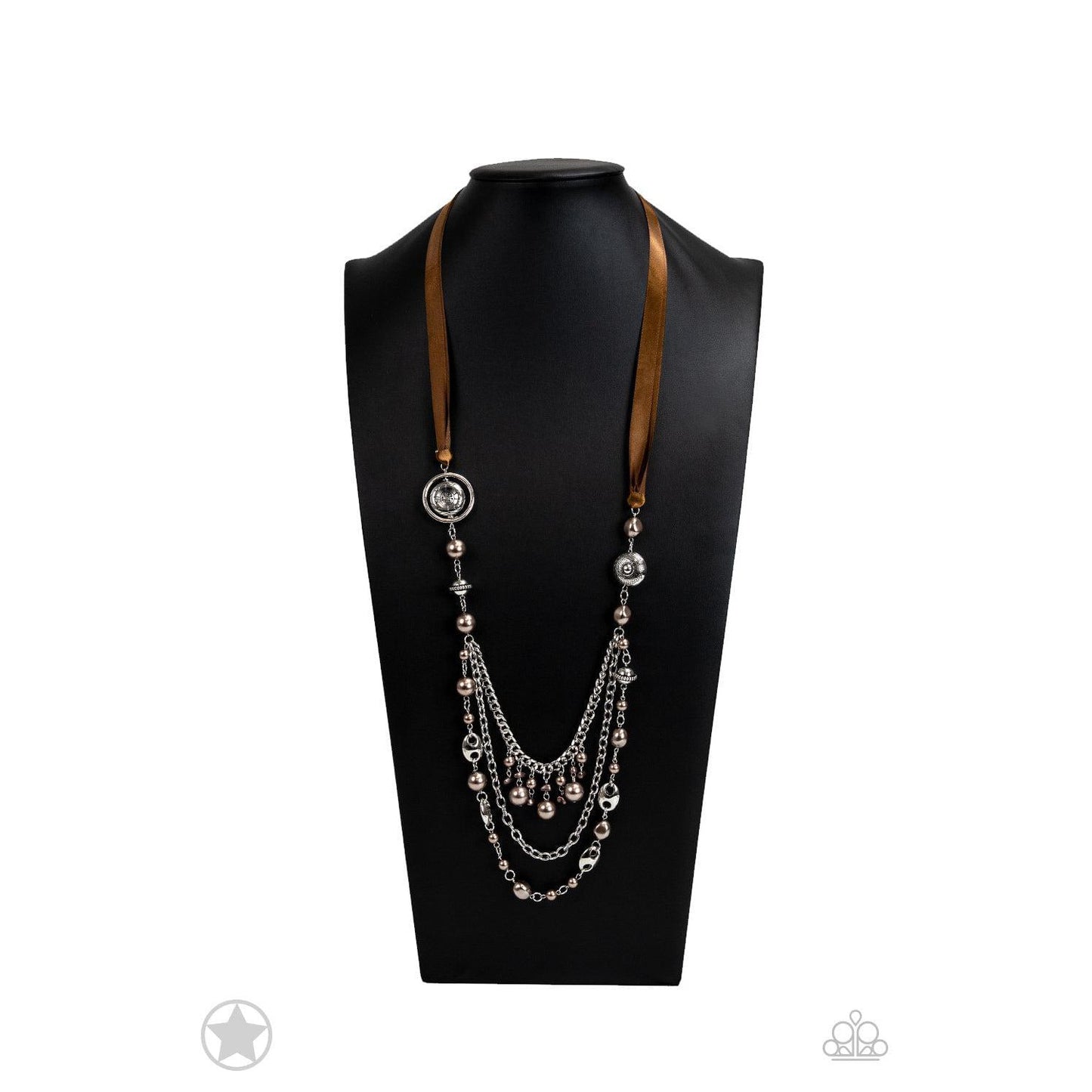 All The Trimmings - Brown Ribbon Blockbuster Necklace - A Large Selection Hand-Chains And Jewelry On rainbowartsreview,Women's Jewelry | Necklaces, Earrings, Bracelets