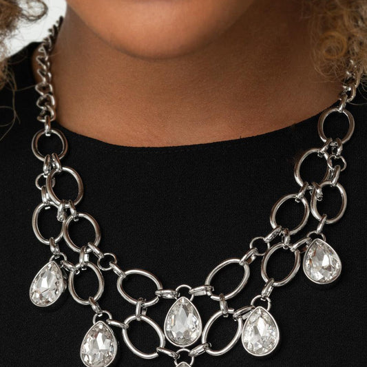 Show Stopping Shimmer - White Blockbuster Necklace - A Large Selection Hand-Chains And Jewelry On rainbowartsreview,Women's Jewelry | Necklaces, Earrings, Bracelets