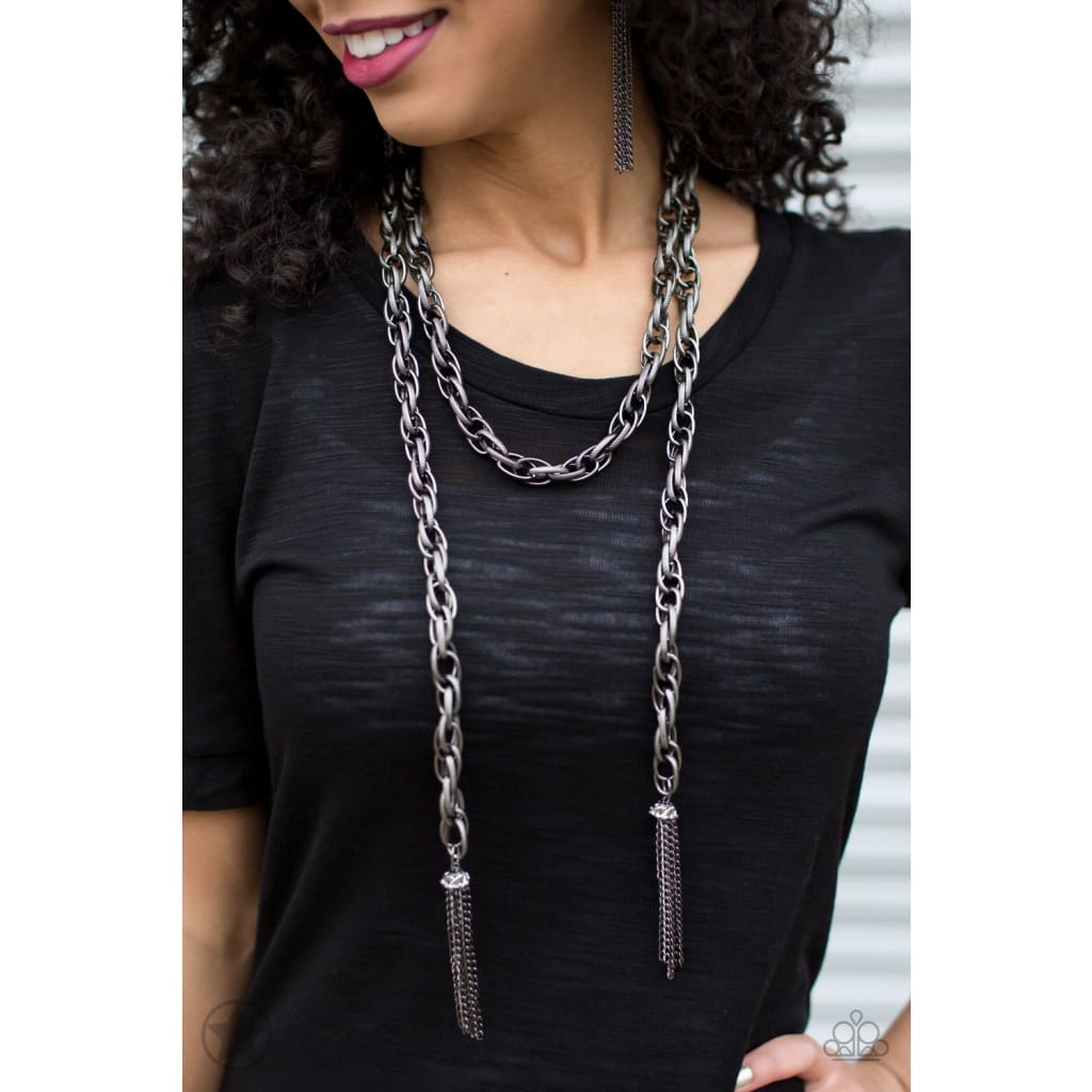 SCARFed for Attention - Black Blockbuster Necklace - A Large Selection Hand-Chains And Jewelry On rainbowartsreview,Women's Jewelry | Necklaces, Earrings, Bracelets