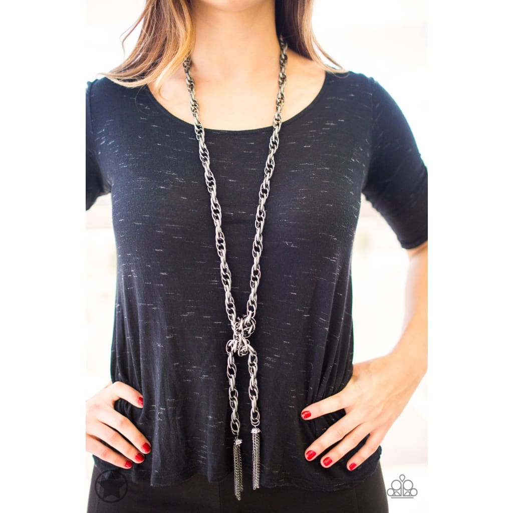 SCARFed for Attention - Black Blockbuster Necklace - A Large Selection Hand-Chains And Jewelry On rainbowartsreview,Women's Jewelry | Necklaces, Earrings, Bracelets