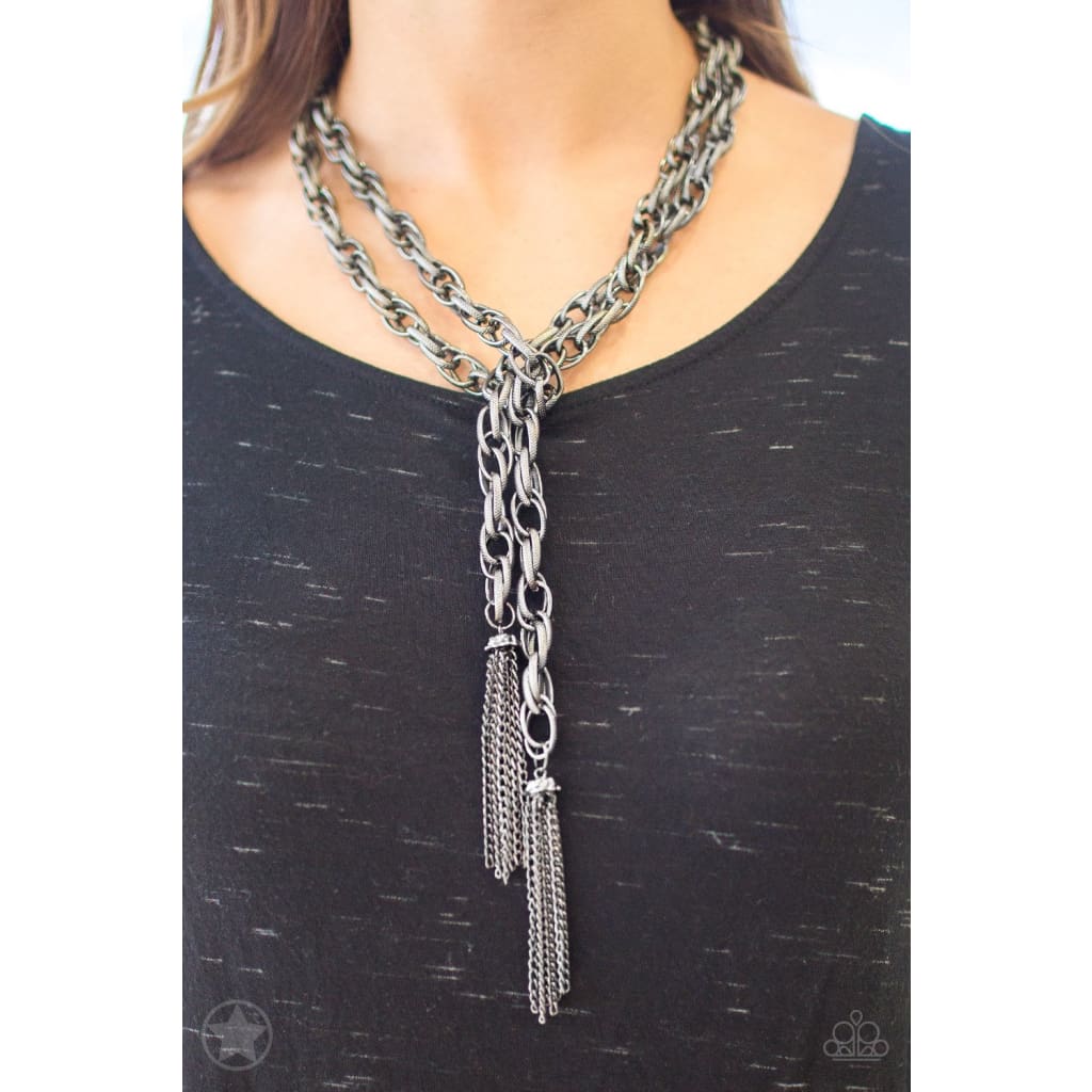 SCARFed for Attention - Black Blockbuster Necklace - A Large Selection Hand-Chains And Jewelry On rainbowartsreview,Women's Jewelry | Necklaces, Earrings, Bracelets