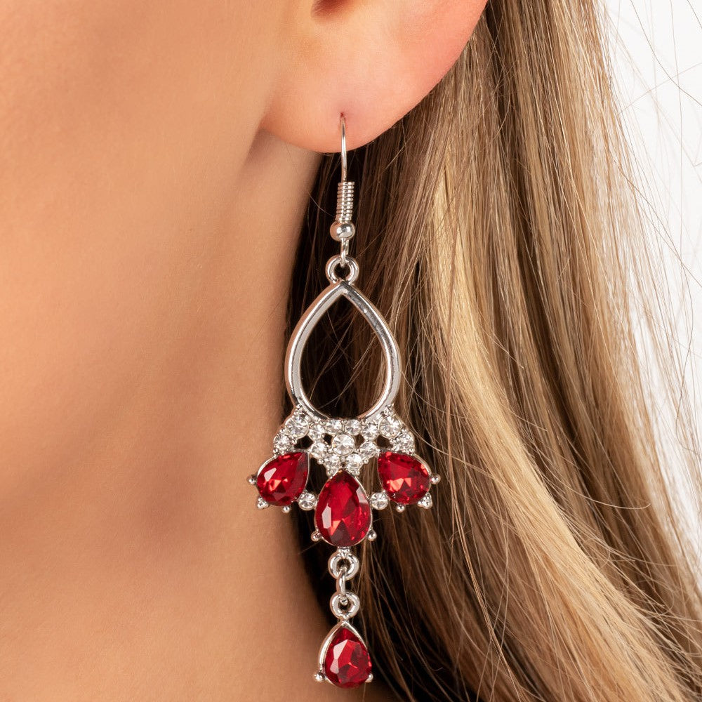 Coming in Clutch - Red Rhinestone Earrings - Bling by Danielle Baker