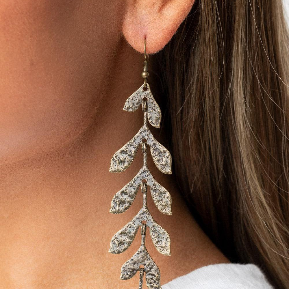 Lead From the FROND - Brass Leaf - Paparazzi Accessories Earrings