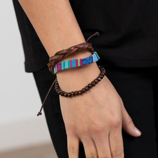 Textile Texting - Blue & Brown Bracelet