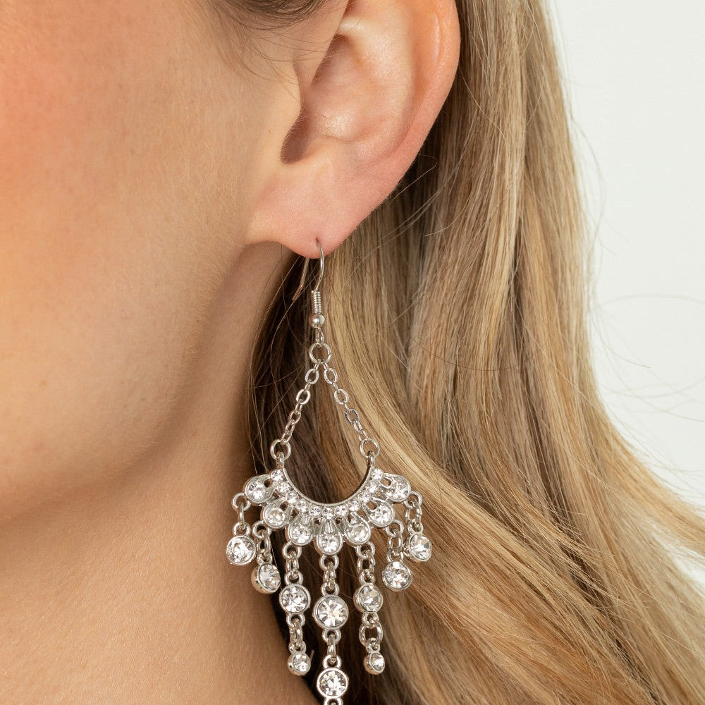 Commanding Candescence - White Rhinestone Earrings- Bling by Danielle Baker