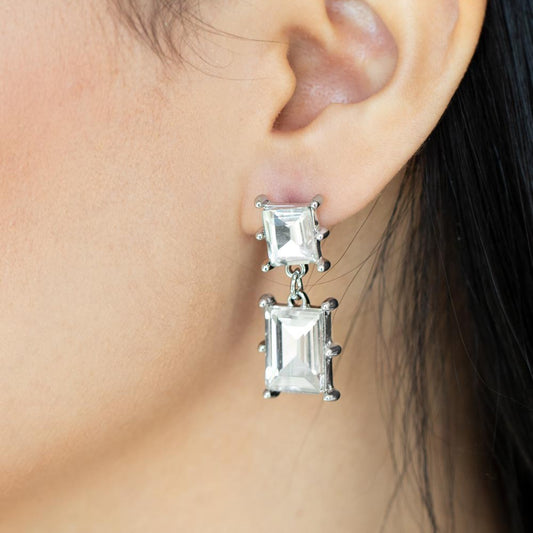 Cosmic Queen - White Rhinestone Earrings - Bling by Danielle Baker