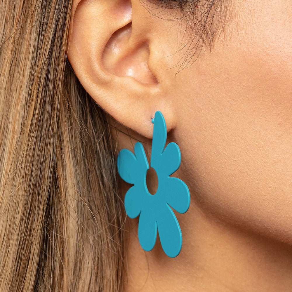 Flower Power Fantasy - Blue Flower Earrings - rainbowartsreview by Danielle Baker