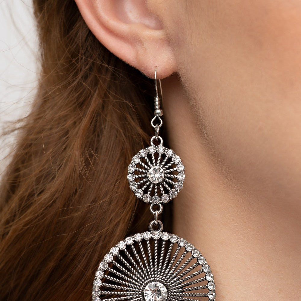 Bring Down the WHEELHOUSE - White Earrings - Bling by Danielle Baker