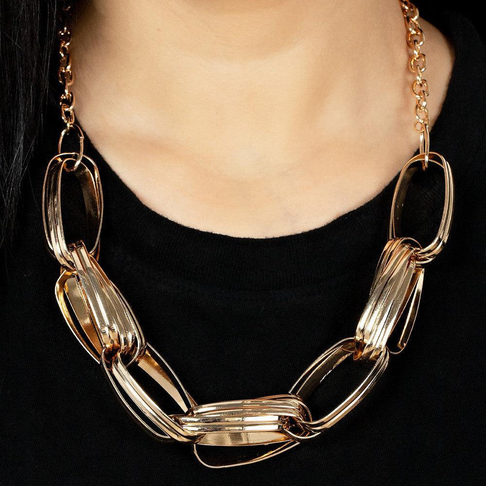 Fiercely Flexing - Gold - Paparazzi Accessories Necklace