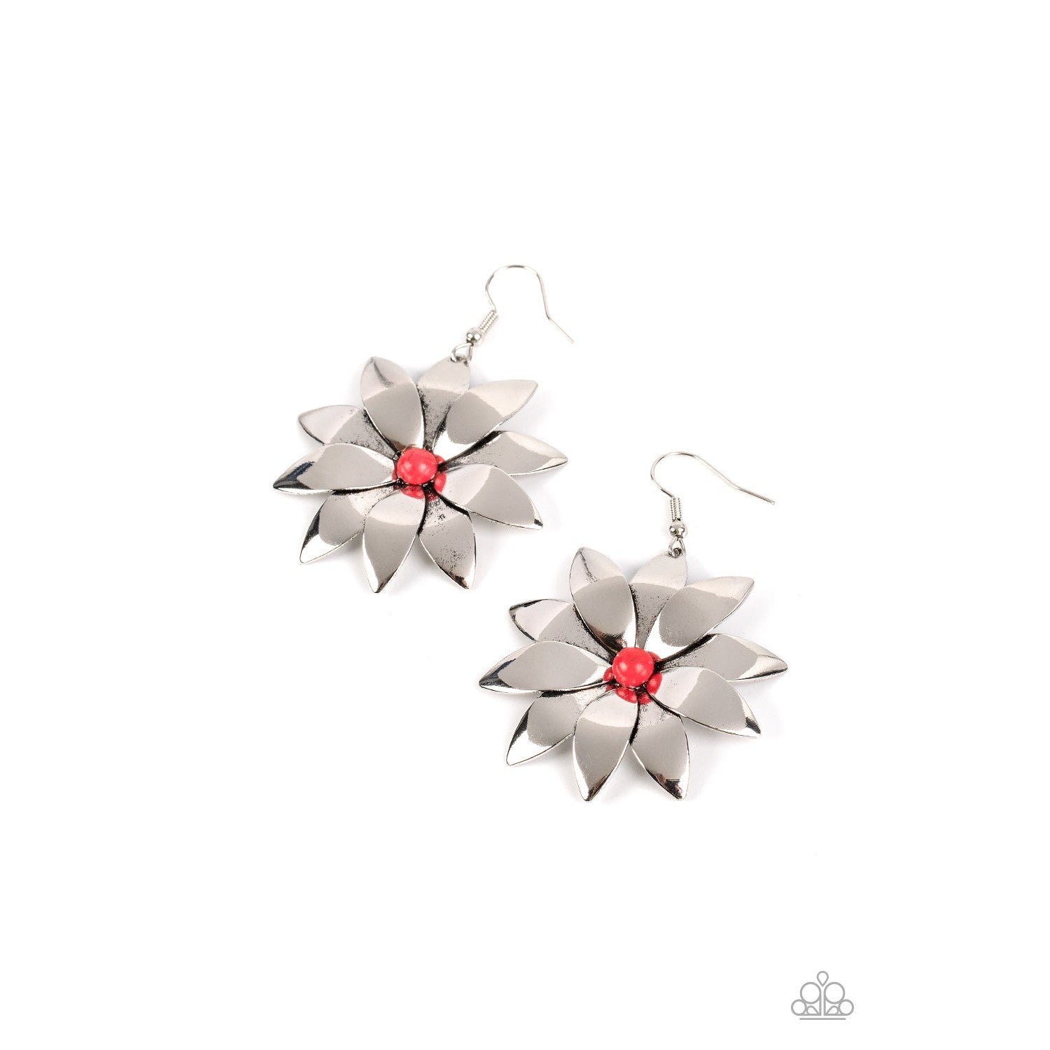 Pinwheel Prairies - Red Flower Earrings - rainbowartsreview by Danielle Baker