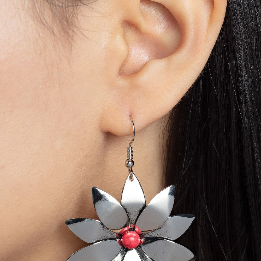 Pinwheel Prairies - Red Flower Earrings - rainbowartsreview by Danielle Baker