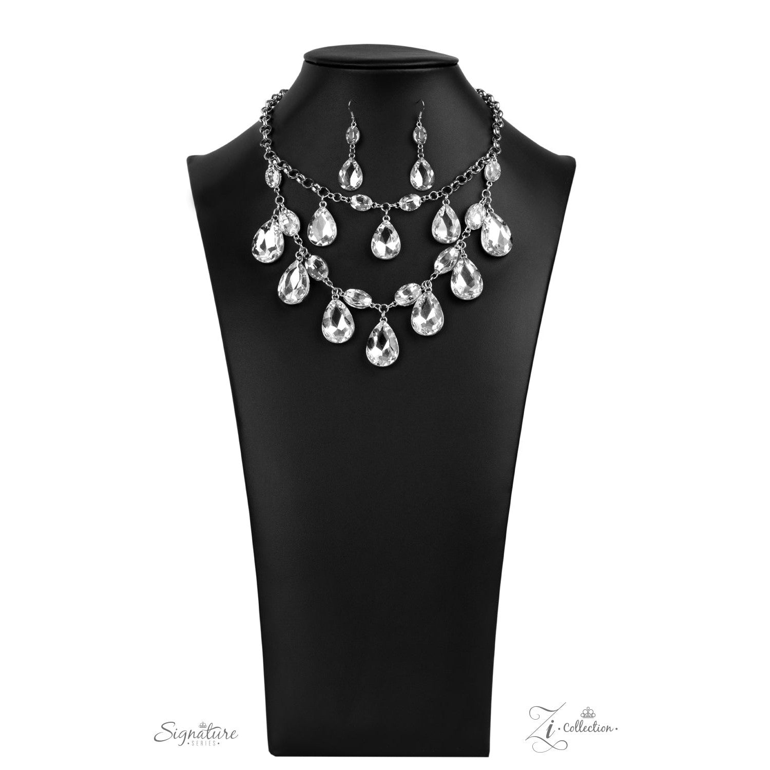 RETIRED VINTAGE- The Sarah 2020- Paparazzi Exclusive Zi Collection Silver & Rhinestone Necklace - Bling By Danielle