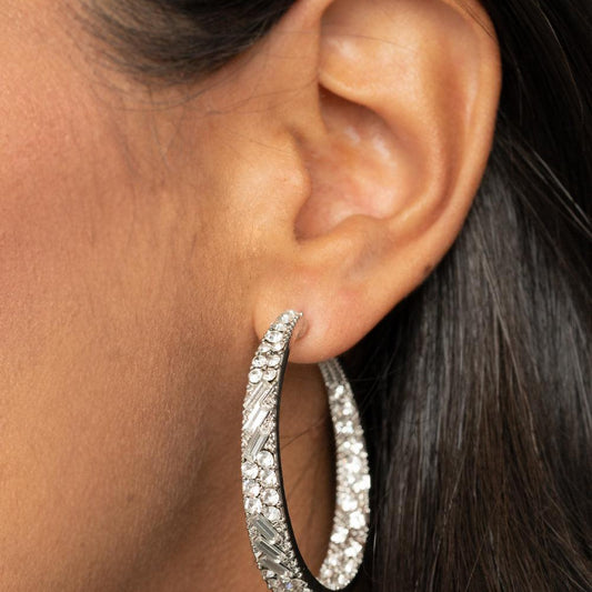 GLITZY By Association - White Rhinestone Blockbuster Hoop Earrings - A Large Selection Hand-Chains And Jewelry On rainbowartsreview,Women's Jewelry | Necklaces, Earrings, Bracelets