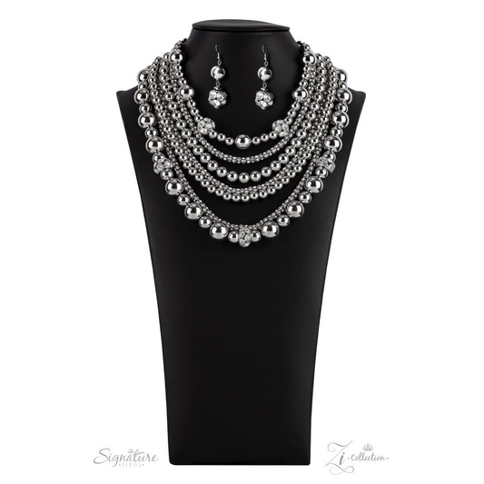 RETIRED VINTAGE- The Liberty 2021- Paparazzi Exclusive Zi Collection Silver & White Rhinestone Necklace - Bling By Danielle