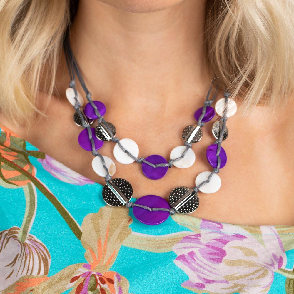 Barefoot Beaches - Purple & White Shell Necklace - Bling by Danielle Baker