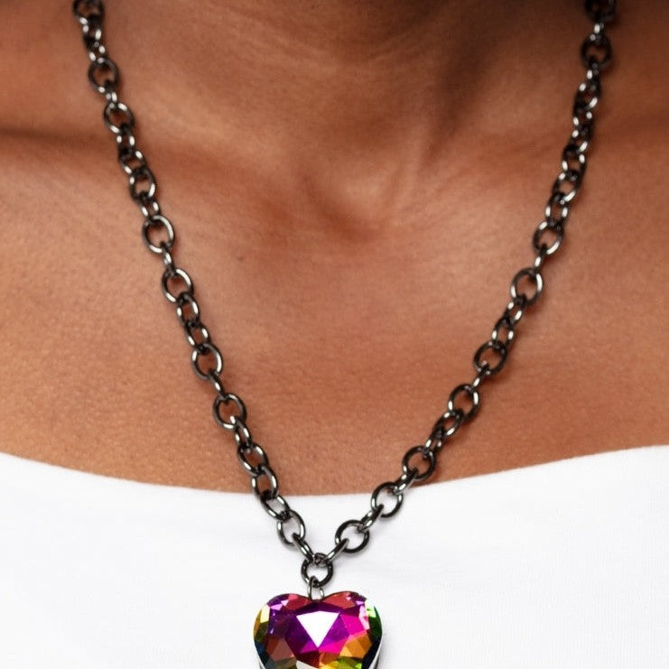  Flirtatiously Flashy - Multi Heart Necklace - Black Diamond Exclusive 