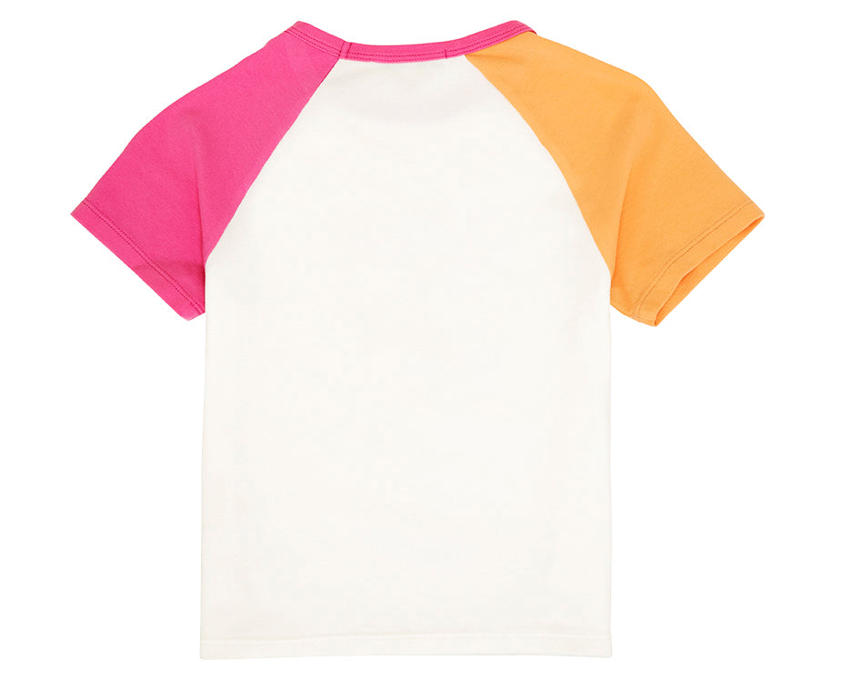 pink and white raglan shirt