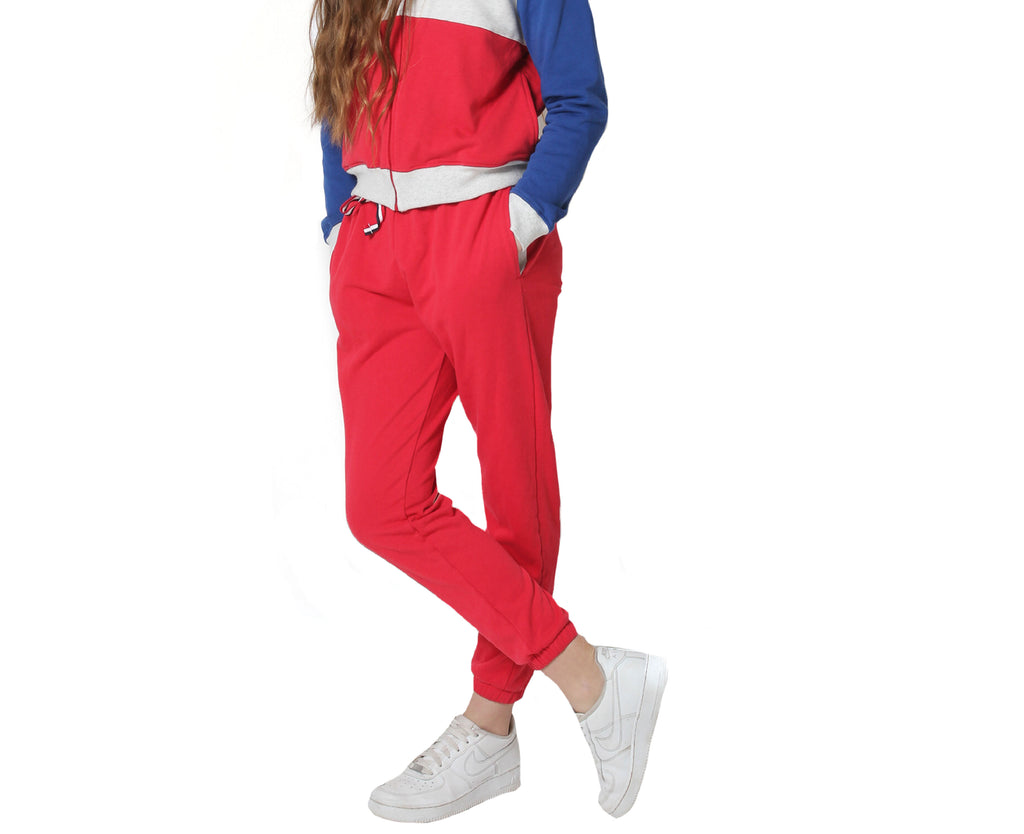 red tracksuit pants