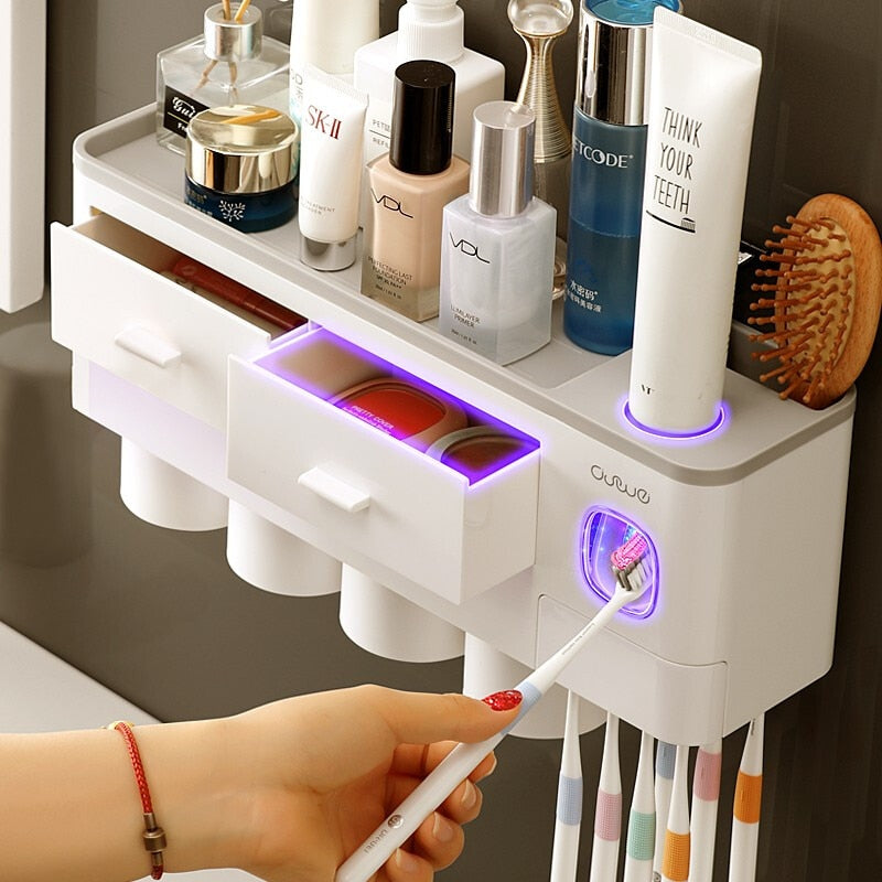 New Bathroom Accessories Set Toothbrush Holder Automatic Toothpaste Dispenser 
