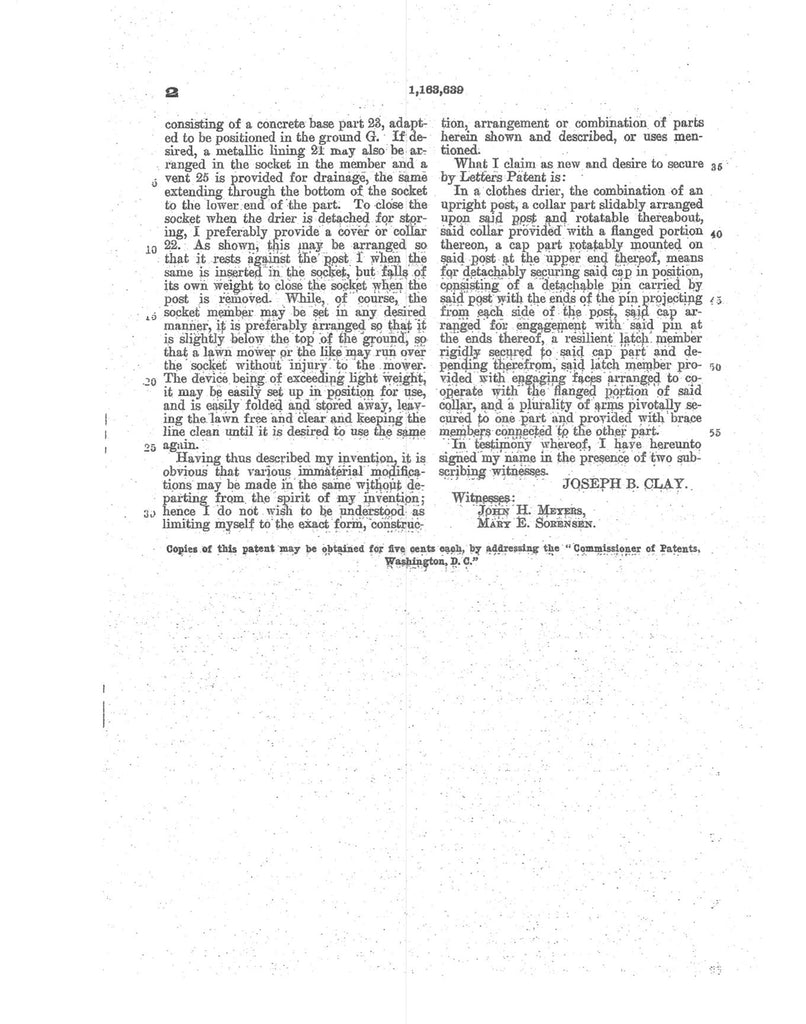 Copy of Sunshine Clothes Dryer patent