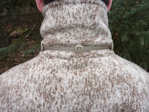 WeatherWool All Around Jacket in Lynx Pattern, Rear View of Collar Showing Slot Buttons to Affix Double Hood