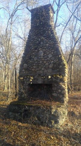 This old stone chimney is all that's left from a homestead along the Rockaway River in New Jersey, in the swamp where we test WeatherWool