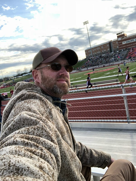 Mike Engelmeyer, proprietor of Great Outdoor Studios and a friend of WeatherWool, in his Lynx Pattern Anorak