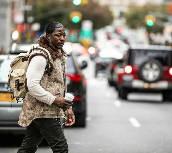 Professional Model @FazonGray (on his own time!) wearing his WeatherWool Mouton Vest in New York City