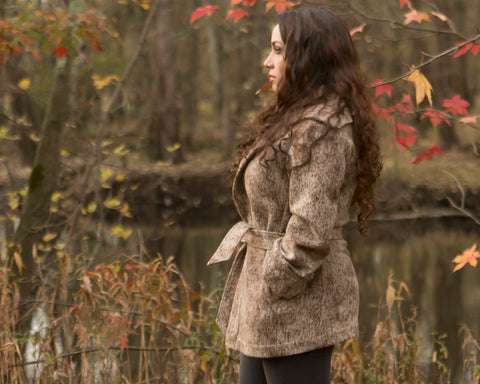 WeatherWool Ladies Field Jacket in Lynx Pattern, modeled and photographed by Laura at LauraliePhoto.com