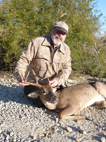 WeatherWool Founder Ralph with a McMullen County Texas Whitetail.  Lynx Pattern works great in Texas!