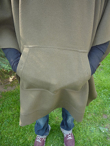 WeatherWool Poncho in Solid Drab Color, Hands in Front Pouch