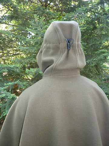 WeatherWool Poncho with Rear Hood Adjustment snugged -- Hood Pulled Back