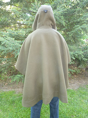WeatherWool Poncho in Solid DRAB Color, rear view