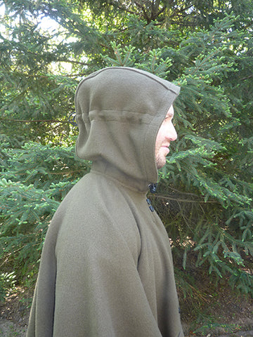 WeatherWool Poncho with Hood Snugged and pulled part way back