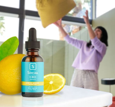 Social CBD Lemon Isolate Drops on table 