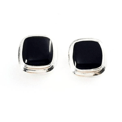 Square Onyx Stone Clip-On Silver Earrings Square Onyx Stone Clip-On Silver Earrings