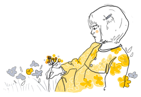 Kinder und Achtsamkeit: Zeichnung von einem Mädchen im Blumenfeld