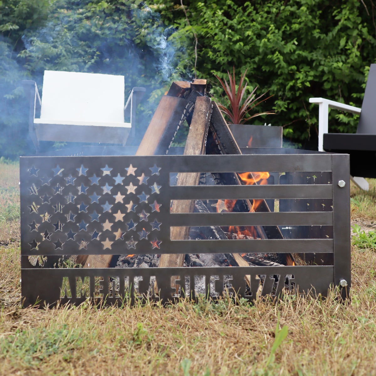 American Flag Steel Fire Pit - Metal Outdoor Backyard Fire ...