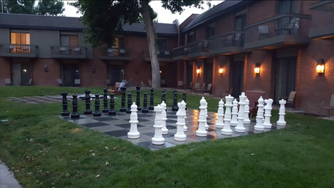 MegaChess 37" Plastic Giant Chess Set on Concrete Chess Board Riverside Hotel