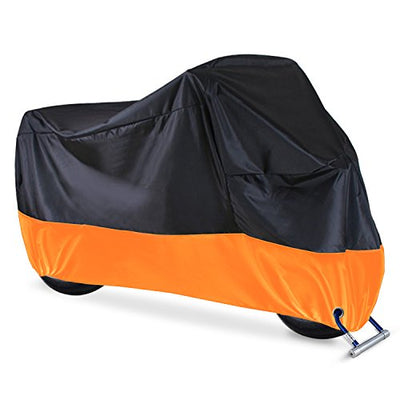 Lnkey Housse de protection pour moto Scooter, Moto Couverture Imperméable 210D , Super contre la pluie, la neige, la poussière et la saleté, les rayons UV, Taille XL Orange Noir - Beewik-Shop.com