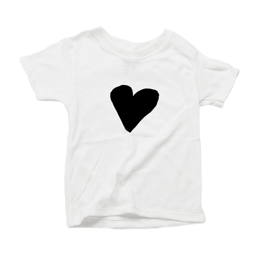 white t shirt with black heart
