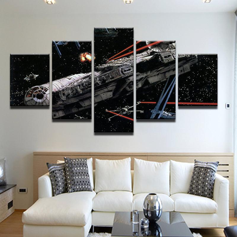 Star Wars Millennium Falcon Under Attack 5 Panel Canvas Print Wall Art Gotithere Com
