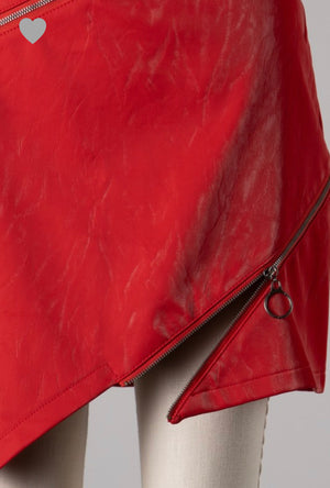 Asymmetrical Leather Skirt- Red