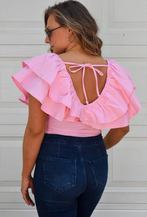 Love Story Ruffle Bodysuit-Pink // final sale