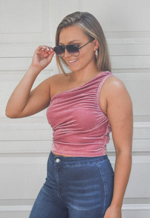 One Shoulder Velvet Top