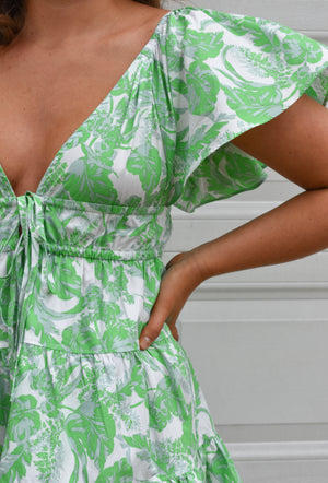 The August Mini Dress- Green Floral