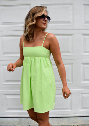 In My Dreams Babydoll Dress- Chartreuse