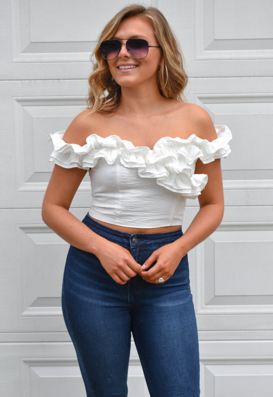 Let The Games Begin Ruffle Tube Top - White